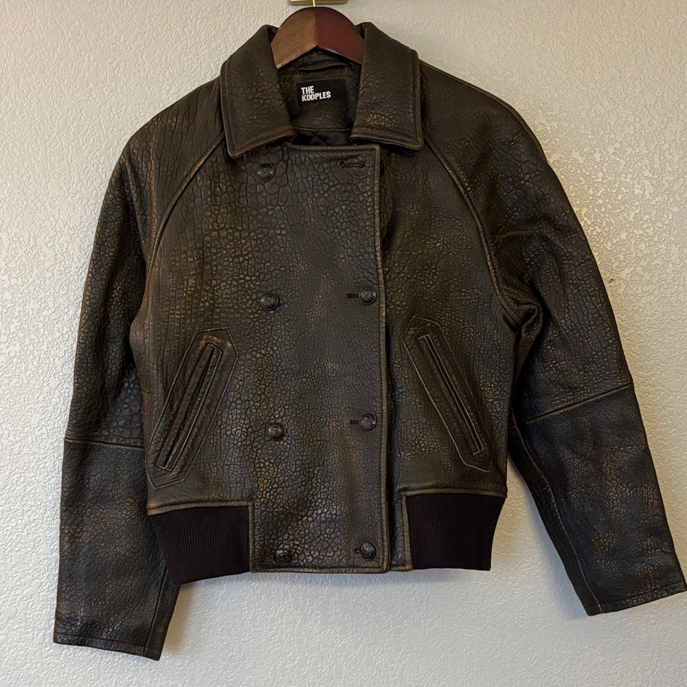 The Kooples Textured Black Sheep Leather Jacket - Picture 1 of 11